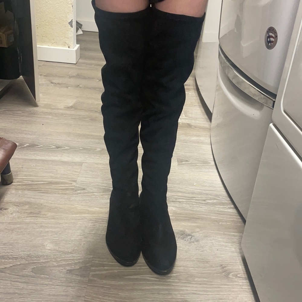 Black suede over the knee boots